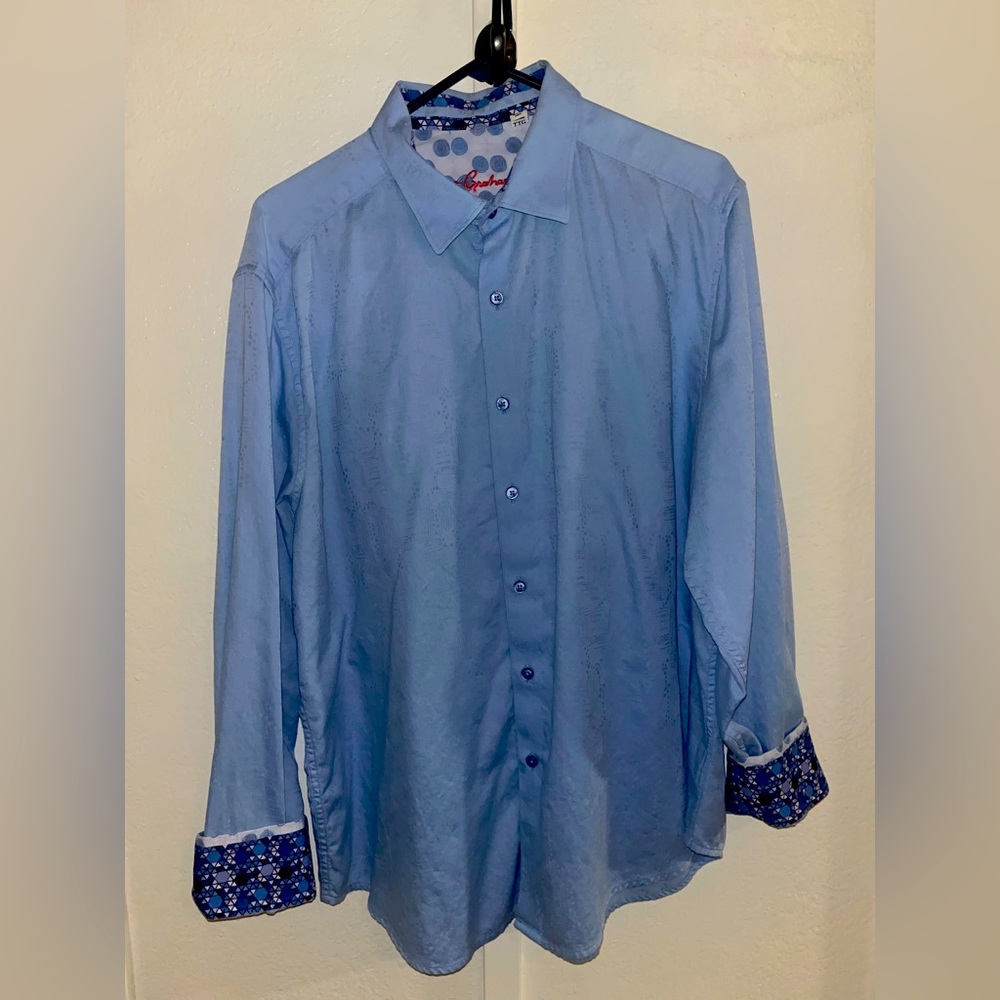 ROBERT GRAHAM Geometric PATTERN Men's LS Clasic fit  Cotton Shirt Blue Size 2XL